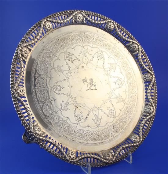 A Victorian silver circular salver by Samuel Smily, 31.5 oz.